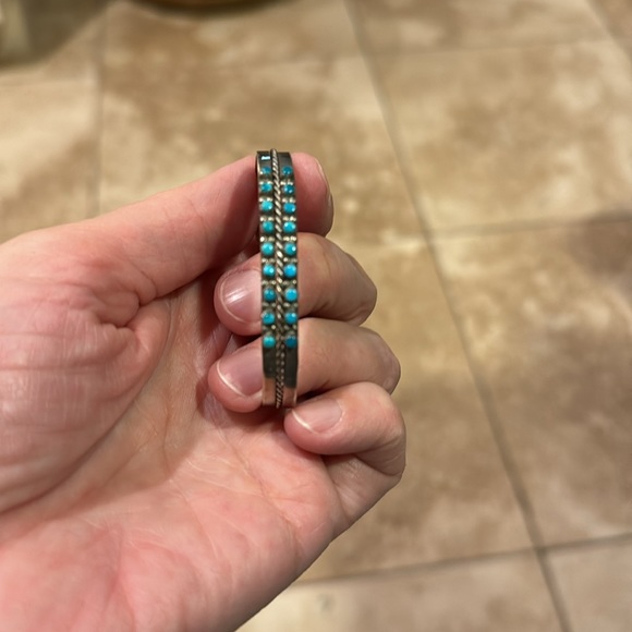 Zuni petit point turquoise and sterling silver bracelet - size 5 3/4 with 1” gap - Picture 9 of 12